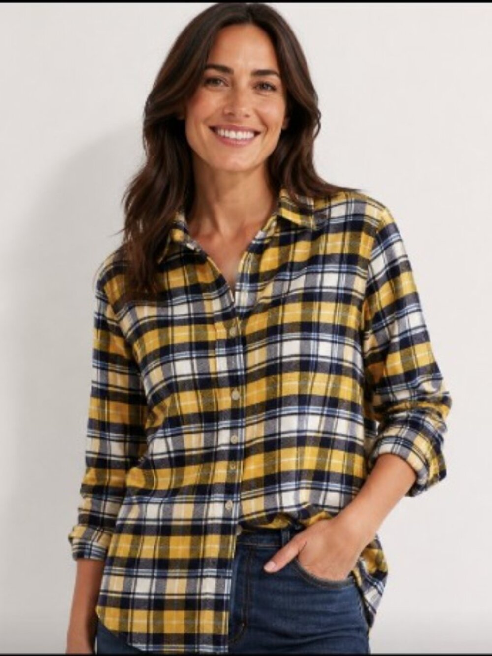 Lands' End Plaid Flannel Button Down Shirt Petite 14P